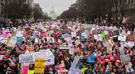 Hundreds of thousands march down Pennsylvania Avenue during the Women’s March in Washington, DC, US, January 21 2017