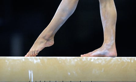 A gymnast on the balance beam