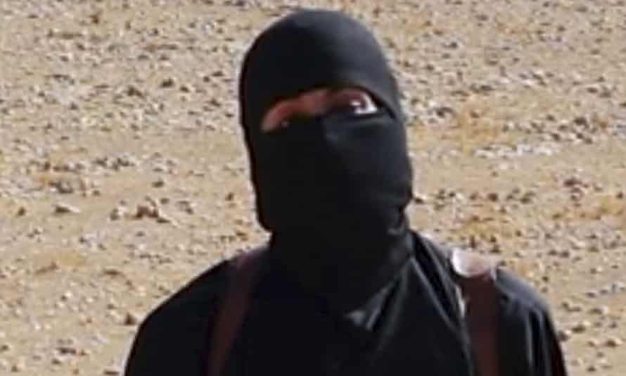 Masked man believed to be Mohammed Emwazi in a frame from an Islamic State video.