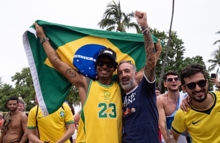 Brazil and Scotland supporters gather on Ocean Drive in Miami