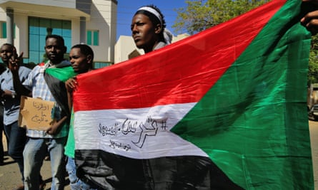 Demonstrators outside the foreign ministry in Khartoum