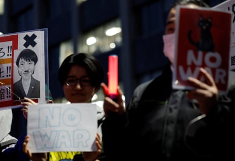 Anti-war protesters rallied in Tokyo on Thursday ahead of Japanese prime minister Sanae Takaichi's visit to the White House to discuss Donald Trump’s demand that Japan help force open the strait of Hormuz that Iran closed after being attacked by the US and Israel.