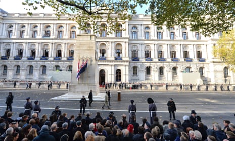 Crowds gather for the remembrance service at the Cenotaph memorial in Whitehall, central London, on Sunday