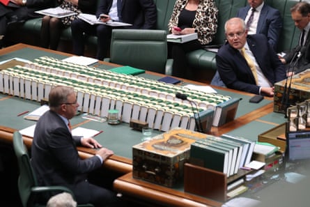 Prime minister Scott Morrison (right) and Anthony Albanese during question time on Thursday.