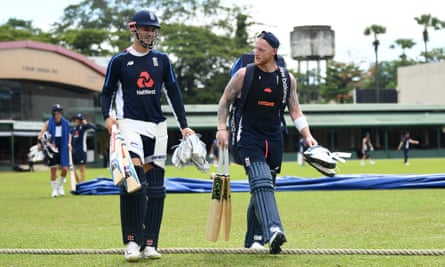 Alex Hales chats to Ben Stokes after a net session in Sri Lanka in 2018