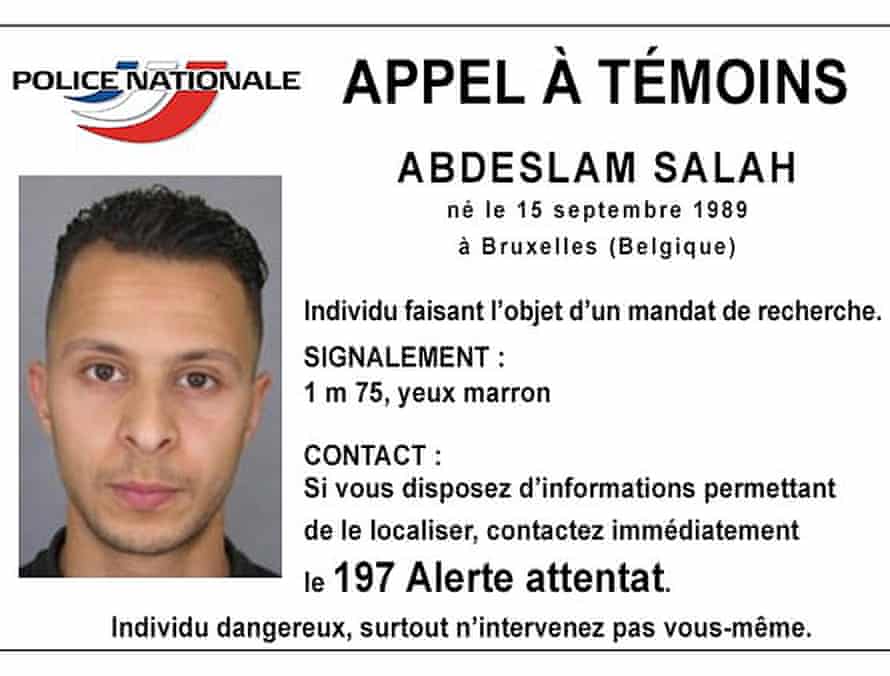 Belgian-born Salah Abdeslam pictured on an appeal notice released by French authorities.