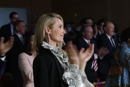 Jennifer Siebel Newsom claps for her husband Governor Gavin Newsom after his inaugural State of the State address in Sacramento, California, in March 2022.