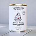 White tin of F Whitlock & Sons baked beans