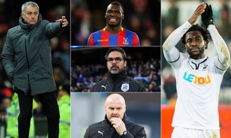 Clockwise, from left to right: José Mourinho, Christian Benteke, Wilfried Bony, Sean Dyche and David Wagner. 