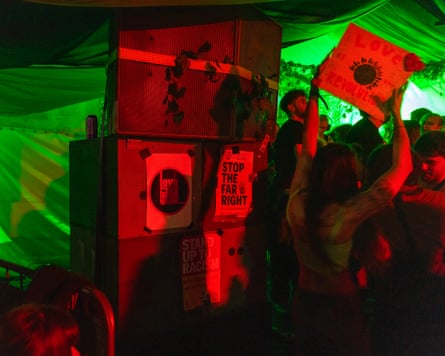 Some of the posters at the Greens’ club night at the Beaver Works in Leeds