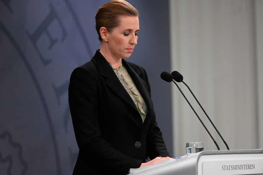 Denmark’s Prime Minister Mette Frederiksen during a press briefing on Covid-19 in the State Department in Copenhagen, Denmark, 6 April 2020