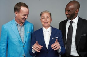 Abby Wambach poses with fellow US sporting great Peyton Manning and Kobe Bryant at this year’s ESPY Awards