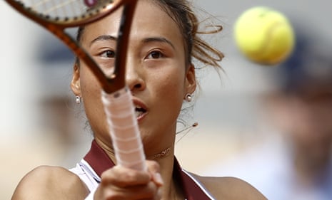 Qinwen Zheng of China hits a forehand.