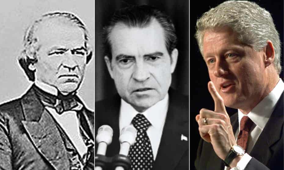 Left to right, former US presidents Andrew Johnson, Richard Nixon and Bill Clinton.