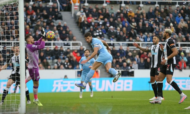 Rúben Dias scores Manchester City's opening goal against Newcastle