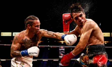 Regis Prograis lands a blow on Jose Zepeda on his way to victory