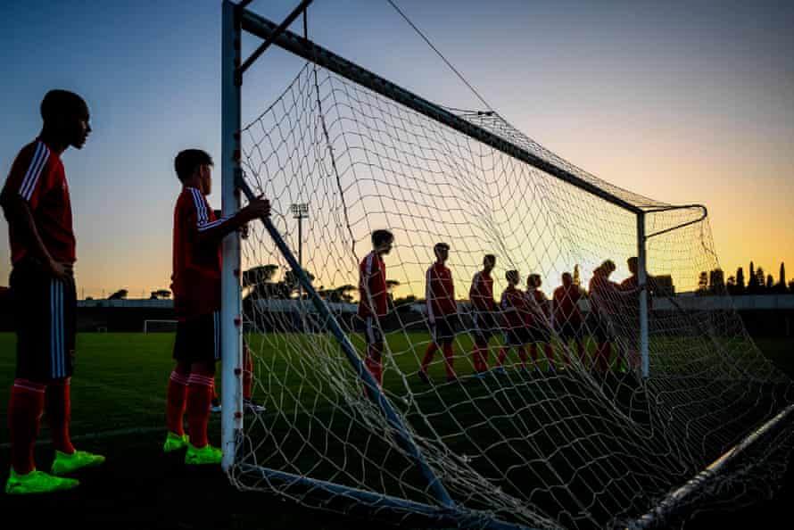 Benfica’s under-15 players attend a training session at Benfica’s academy in Seixal.
