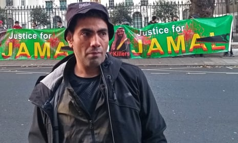 Ghanem Almasarir at a protest outside the Saudi embassy in London last year calling for justice for Jamal Khashoggi.