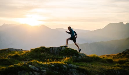 Trail runner on a mountain ridge