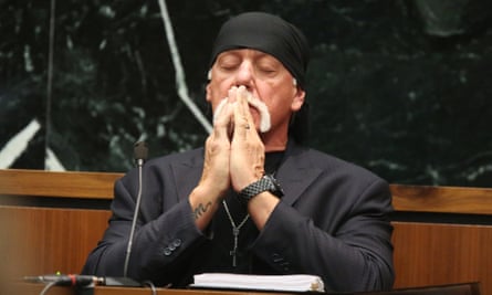 Hulk Hogan, whose given name is Terry Bollea, takes a moment as attorneys talk to the judge in court on Tuesday.