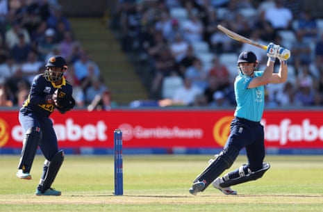 England captain Harry Brook bats watched by Sri Lanka captain Kusal Mendis