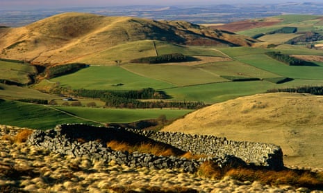 An autumn vista in the Cheviot Hills in Northumberland National Park near Yeavering Bell Hill Fort near Wooler. 