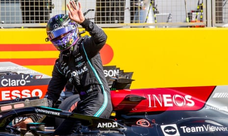 Lewis Hamilton of Mercedes waves to the fans after finishing second in the sprint race at Silverstone in July