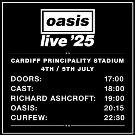 Set times for Oasis