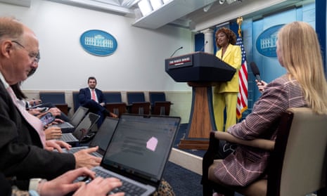Karine Jean-Pierre speaks during a briefing at the White House on 1 April.