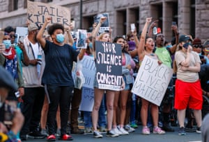Protesters gather outside the Hennepin county government center in Minneapolis, Minnesota, on 28 May.