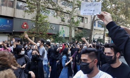 Protest blocking a road in Tehran on 1 October.