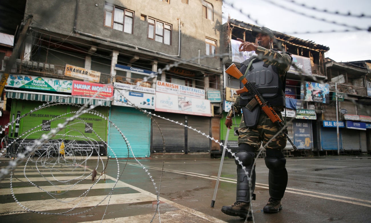 An Indian paramilitary soldier stands enforces the clampdown in Kashmir that followed Dehli’s repeal of the territory’s special status.