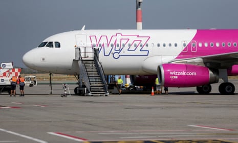 A Wizz Air aircraft at Ferenc Liszt international airport in Budapest, Hungary, in 2022.
