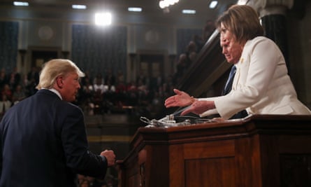 Donald Trump declines to shake Nancy Pelosi’s hand before his State of the Union address.