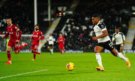 Fulham's Ivan Cavaleiro runs with the ball against Liverpool.