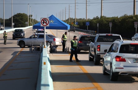 A checkpoint leading into the Florida Keys limits nonresident traffic.