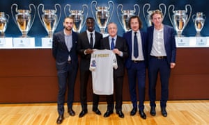Yvan Le Mée, second right, at the presentation of Ferland Mendy by Real Madrid in 2019.