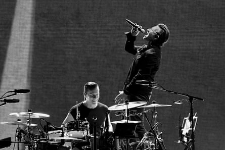 Bono and Larry Mullen Jr. performing at the MetLife Stadium last month in New Jersey, as part of their Joshua Tree tour.