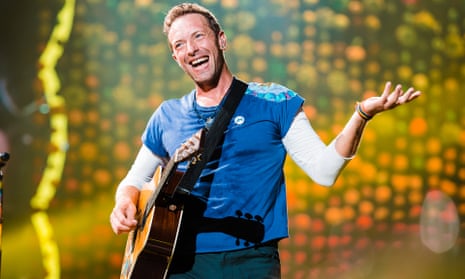 Chris Martin of Coldplay on stage at Allianz Parque in Sao Paulo, Brazil. 