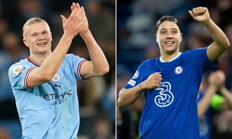 Erling Haaland (left) and Sam Kerr have been voted Men’s Footballer of the Year and Women’s Footballer of the year by the Football Writers’ Association