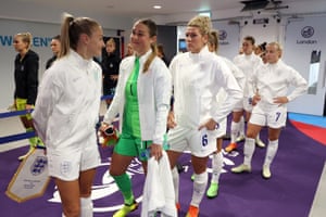 The England players prepare to walk out of the tunnel prior to kick off.