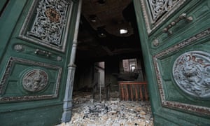 View of the entrance of Rio de Janeiroâs treasured National Museum, a day after a massive fire ripped through the building.