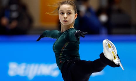 Kamila Valieva of the Russian Olympic Committee during training on Friday