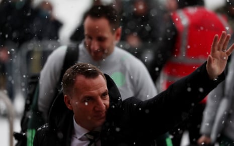 Celtic manager Brendan Rodgers waves to fans