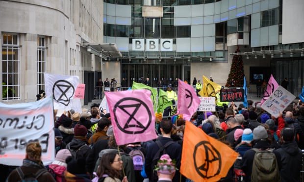 Extinction Rebellion’s protest outside the BBC in London.