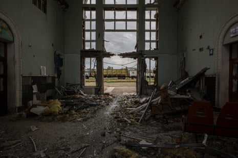 The train station in Lyman, Donbas, in ruins after being destroyed by shelling.