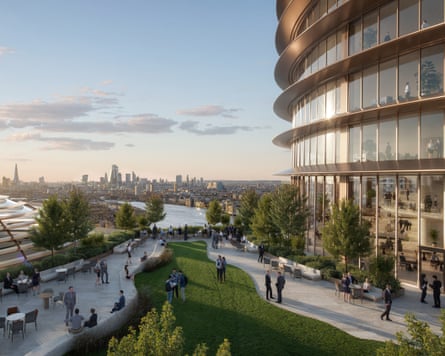 An artist’s impression of a riverside view of a new development in London’s Canary Wharf.