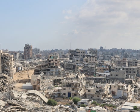 Destroyed buildings in Gaza City's Tel al-Hawa neighbourhood on 5 August.