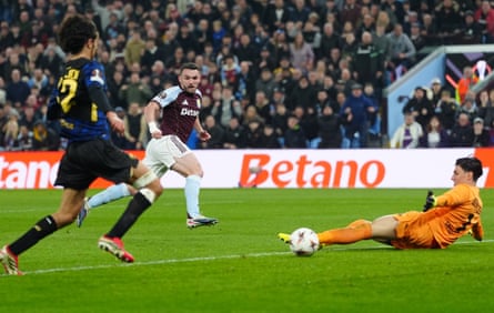 Aston Villa’s John McGinn puts them ahead against Lille.