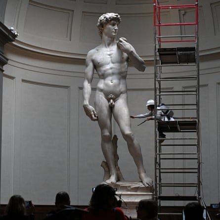 Michelangelo's statue of David is being maintained in February at the Galleria dell'Accademia in Florence.